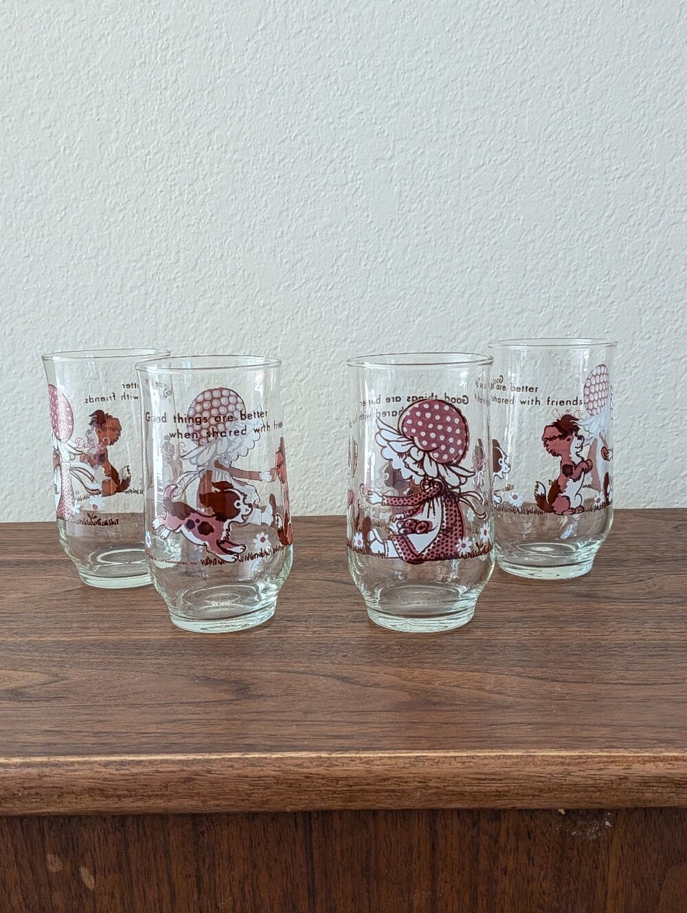 Set of 4 Holly Hobbie Daisy and Puppies Juice Glasses Kirby Martin Friendship